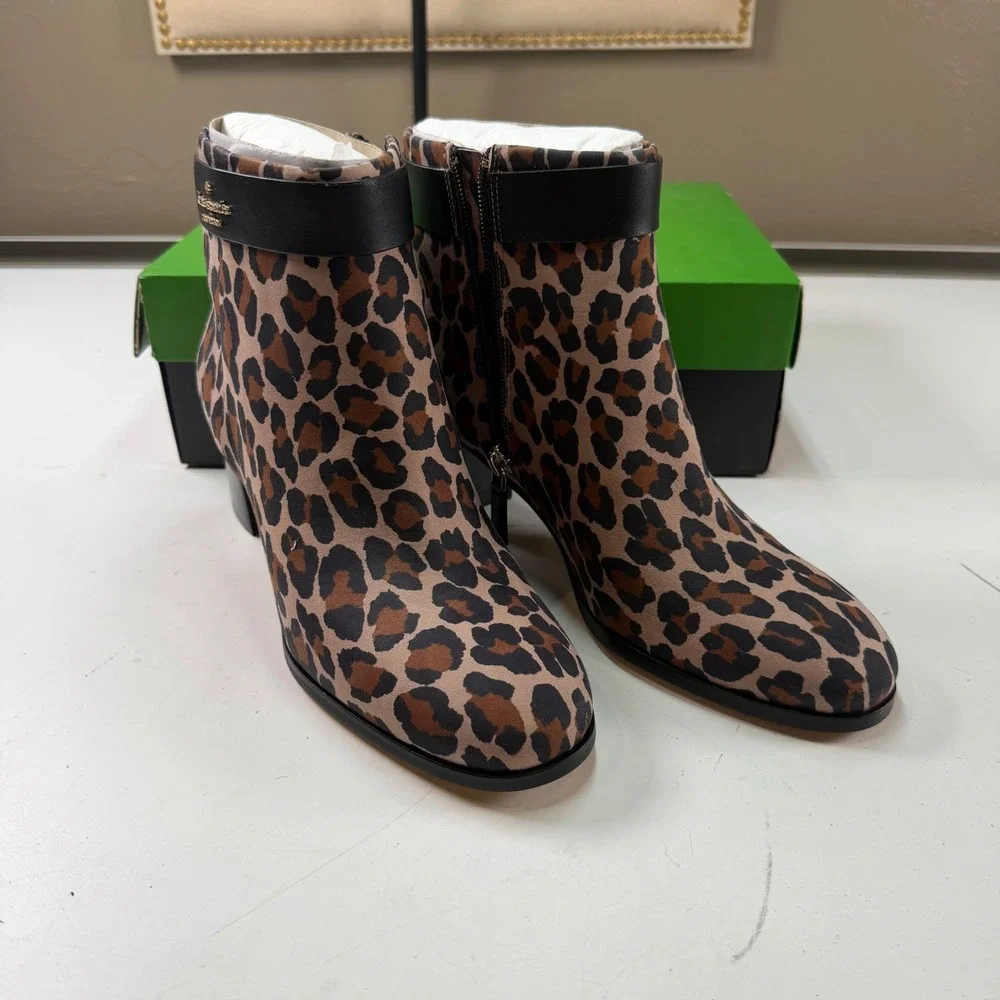 Kate Spade Morgan Leopard Suede Ankle Booties Toasted Hazelnut Size 9 New
